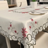 Pink Flower Embroidery Tablecloth Stain Resistance Polyester Table Cloth,Table Cover for Kitchen Din