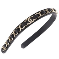 【日本直送】香奈兒 CHANEL 髮箍 其他飾品 COCO 標誌 鏈條 羊皮 黑色/銀色 女性用【二手】