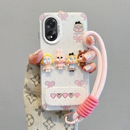 Cute 3D Cartoon Character Phone Case for OPPO A18 A38 Soft TPU Protective Cover with Lanyard Card Sl