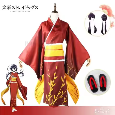 Anime Bungo Izumi Kyouka Cosplay Costume Full Set Wig Women for Anime Izumi Kyouka Kimono Anime Stra