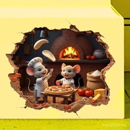 Pelekat Dinding Tetikus Selesa, Pelekat Dinding Tetikus Dapur Pizza 3D, Pelekat Vinyl 5 inci AOX8