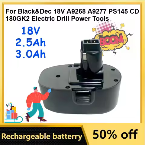 Rechargeable Ni-MH Battery 18V 2.5Ah 3.0Ah for Black&Dec 18V A9268 A9277 PS145 CD 180GK2 Electric Dr