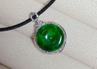 18K純金鑽石台冰辣綠翡翠A貨緬甸玉平安扣 墜子