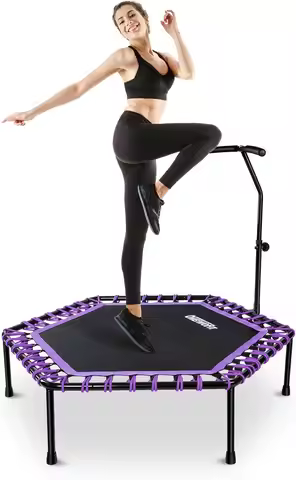 48" Silent Mini Trampoline with Adjustable Handle Bar Fitness Trampoline Bungee Rebounder Jumping Ca
