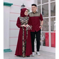 gamis batik kombinasi polos terbaru 2022 modern couple baju muslim - mocca xxl