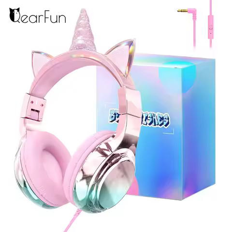 Unicorn Wired Headphones for Kids Girls Headphones 85/94dB Volume Limited Foldable Music Headset wit