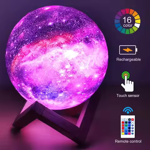 ZK20 3D Printing Moon Lamp Galaxy Moon Light Kids Night Light 16 Color Change Touch Remote Control G