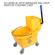 32 Liters XL Mop Wringer Pail Mop Bucket Cart Janitor Cleaner Cart Casters Mop