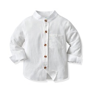 6 Size Baby Boy Shirt New Style 2023 Long Sleeve Cotton Boys T Shirt Boy Shirt All White Stand Collar Boy Shirt Kids Boy Shirt Korean Style Boy Kids Clothes Birthday Party Wedding Photoshoot Age 1 2 3 4 5 6