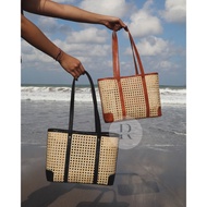 Tabanan Bag - ROUND Rattan / Rattan Leather Bag, Cowhide Rattan Bag, Leather