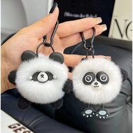 Real Rex Rabbit Fur Panda Car Keychain Pendant Sex Plush Doll Doll School Bag Ornaments Hot Sale Cut