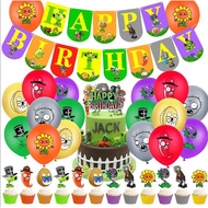 <READY STOCK> Plants vs Zombies PvZ Party Set Pennant Banner Balloons Cake Topper Cupcake Topper 26p