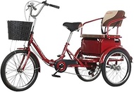 Luxury Three Wheel Bike, 20In Adult Tricycle High-carbon Steel 6 Speed Three-Wheeled Bicycles with Rear Seat Suitable For The Elderly