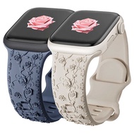 Suitable for Apple watch9 ultra Embossed Rose Silicone Strap iwatch Silicone Strap