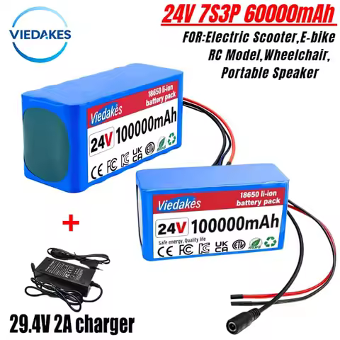 💯Viedakes 24V 7S3P 100000mAh battery 18650 24V Lithium Battery🏅for RC model,scooter,Wheelchair batte