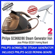 Philips GC9682 Steam Generator Iron. Bundled With Philips Ironing Board GC221. Ultra Light Weight. One setting for all garment type. Guaranteed no burning. Local SG Stock. Safety Mark Approved. 2 Years Warranty.