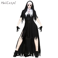Halloween Nun Cosplay Costume Women Black Vampire Fantasy Dress Terror Sister Party Disguise Female 