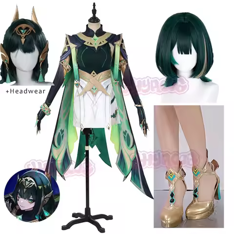 Genshin Impact Nefer Cosplay Costume Wig Uniform Five-star Dendro Catalyst Halloween Cosplay Party G