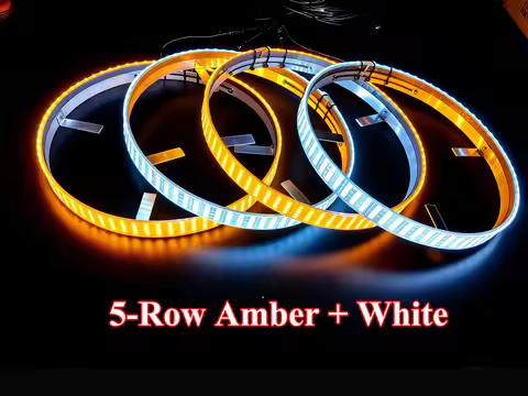 Set 4 17.5in 5-Row White Amber Dual Color LED Wheel Ring Light Kits Waterproof Car Truck Rim Lights 