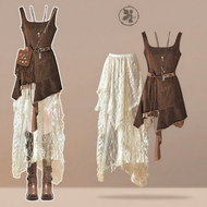 NUMEN BUTTON | Summer Vintage Cowgirl Outfit Set Slim Fit Lace Skirt