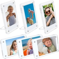 6 Pack Acrylic Magnetic Picture Frames 2x3, Refrigerator and Desktop Photo Frames Combine, Vertical 
