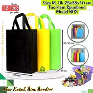 Lusinan Isi 12 Tas Kain SpunBond Polos Ukuran 25x35x10 cm Model BOX Kantong Belanja Serbaguna Sembako / Pakaian, Bingkisan Souvenir Ulang tahun, Besek Hajatan Tasyakuran, Parcel , Cendramata , Hadiah , Goodiebag Tote Bag Grosir , Kotak Mika Thinwall Bento