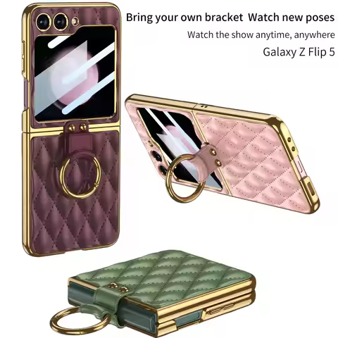 Luxury Designer Phone Case for Samsung Z Flip 3 4 5 6 Case with Ring Plaid Shockproof Cover for Gala