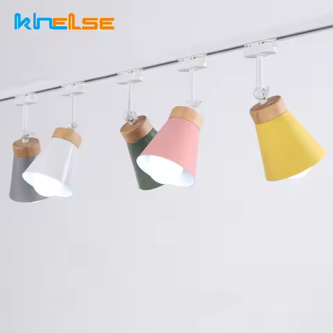 Nordic Led Track Light Modern E27 Iron Wood Ceiling Rail Spotlight Lamp Clothing Store Living Room C