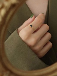 局部拉鏈條鈦鋼戒指帶綠色方晶鋯石適合女士