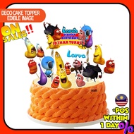 [CUSTOM NAME] Happy Birthday Cake Topper Larva Decoration Set Party Accessories Banner Hiasan Kek De