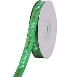 Green Christmas Ribbon for Crafts Polyester Christmas Grosgrain Ribbon for Gift Wrapping, Crafts, Hair Bow, Christmas Tree &amp; Wreath Decor, Xmas Party, Merry Christmas &amp; Stars, 10mm x 1 Metre