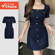 Lovito Women's Casual Spring/Summer Black Dress Inspired by Chanel, Button-Front Design - LK2ED1279 