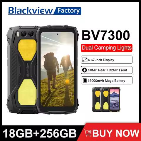 Blackview BV7300 15000mAh 18GB(6+12) 256GB Android 14 Phone Dual Camping Lights Rugged Smartphone He