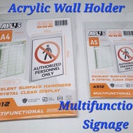 Acrylic Hanging Wall Mounted Multifunctional Signage Holder Document Clipboard File Brochure A4 S412