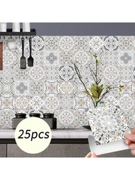 25張復古灰色貼磁磚後擋板浴室廚房牆面裝飾塑膠墻紙自黏貼紙防水