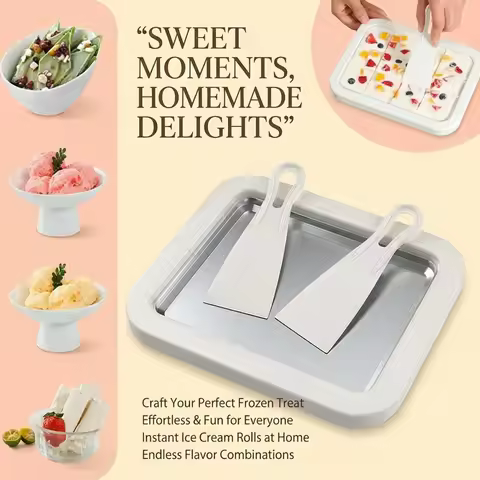 Household Ice Cream Maker Pan with 1 Scraper Instant Rolled Ice Cream Maker DIY Sorbet Frozen Yogurt