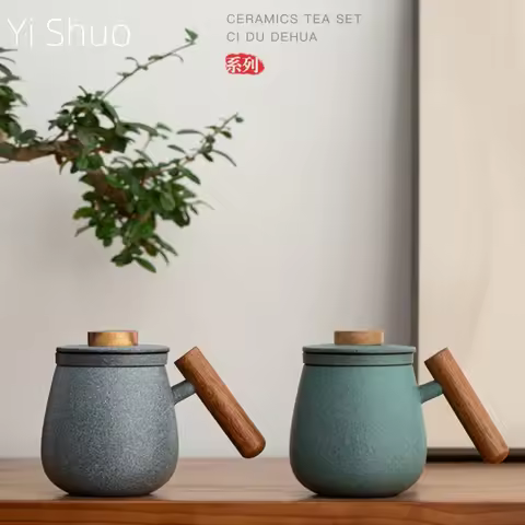 Big Belly Bluestone Glaze Mug Tea Water Separation Office Cup Filter Stoneware Office Home Drinking 