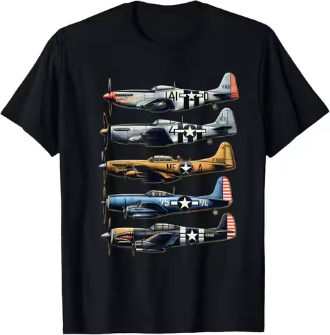 Planes P51 Mustang F4U B17 P47 Thunderbolt T-Shirt Short Sleeve Casual 100% Cotton Shirt