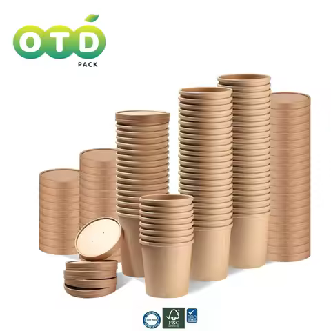 Paper Soup Container, Disposable Kraft Paper Food Cups, Ice Cream Cups, Food Storage with Lids, Micr