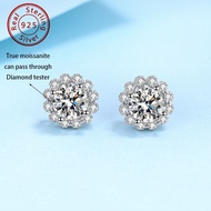 1CT genuine GRA moissanite earrings, fashionable flower S925 silver earrings, women's diamond earrin
