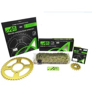 AJI SPROCKET SET RXZ/ LC135/ SRL110/ Y125Z/ Y110 AJI RACING 428H CHAIN RANTAI GOLD BIASA +15T+ SPROC