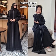 Wholesale Black Saudi Arabian Adult Abaya Haura Black Couple Motif Mother and Child Jetblack Fabric 