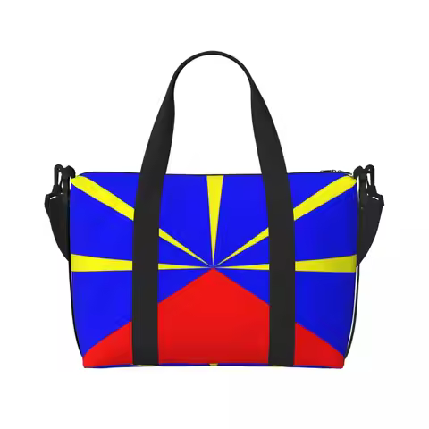 Custom Large 974 Reunion Island Flag Tote Bag for Women Reunionese Proud Shoulder Shopper Beach Gym