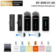 BOYA BY-XM6 K1/K2 2.4GHz Ultra-compact Wireless Microphone System Professional Wireless Lavalier Lapel Microphone With OLED Display and Charging Case for Vlog Video Interview YouTube Facebook Live DSLR Camera iPhone iPad Android Smartphone Tablet