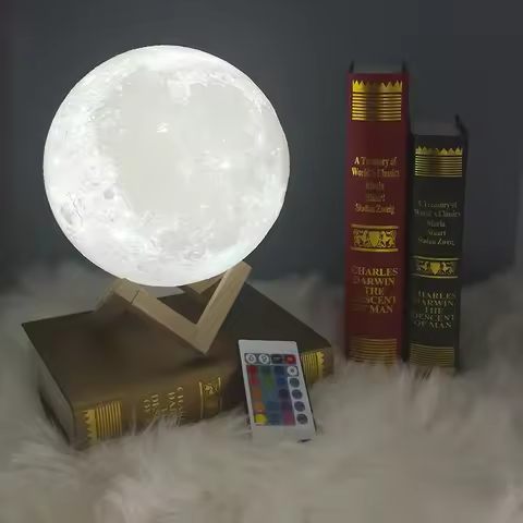 3D Print Moon Lamp Colorful Change USB Rechargeable Moon Light Touch Switch LED Night Light Bedroom 