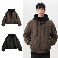 Echo Ridge Japanese retro style faux two-piece thickened men's PU leather bomber jacket