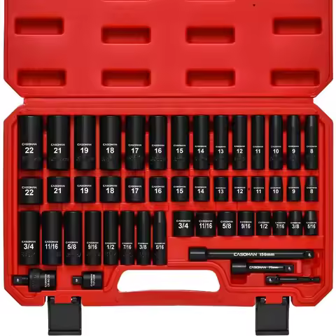 3/8" Drive Impact Socket Set, 49 Piece Standard SAE and Metric Sizes (5/16-Inch to 3/4-Inch and 8-22