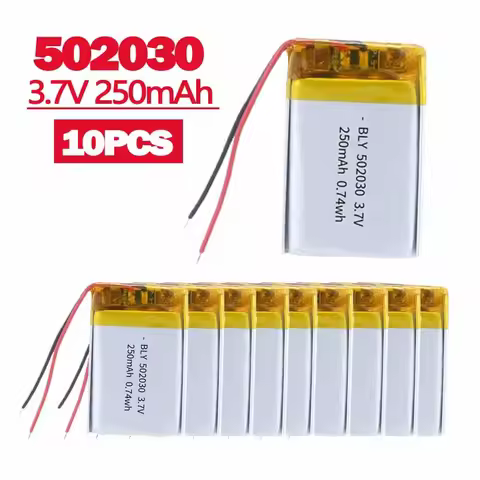 10PCS 502030 Battery 3.7V 250mAh Polymer Lithium Ion Rechargeable Battery for Toys LED Lights Blueto