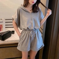 Gray Jumpsuit Women Korean Version Loose Small Hooded Narrow-Waisted Wide-Leg Jumpsuit Suit Trendy Gray Jumpsuit Women Korean Version Loose Small Hooded Narrow-Waisted Wide-Leg Jumpsuit