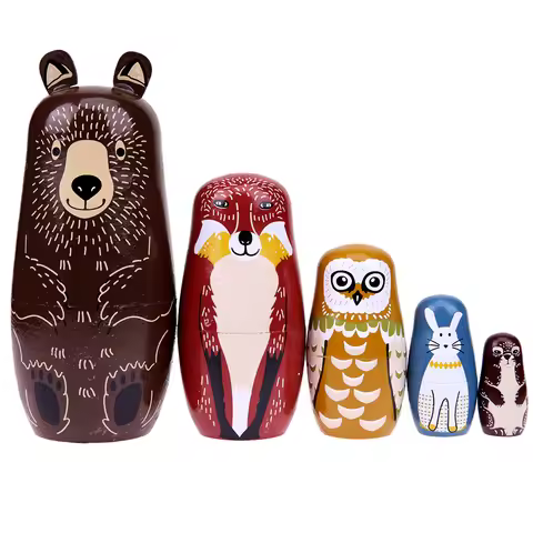 5 Floors Wooden Russian Nesting Dolls Safe Smooth Bear Ears Matryoshka Dolls Crafts Toys Handmade fo